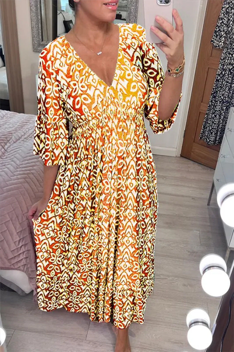 Florevia | Casual Floral V Neck Dress