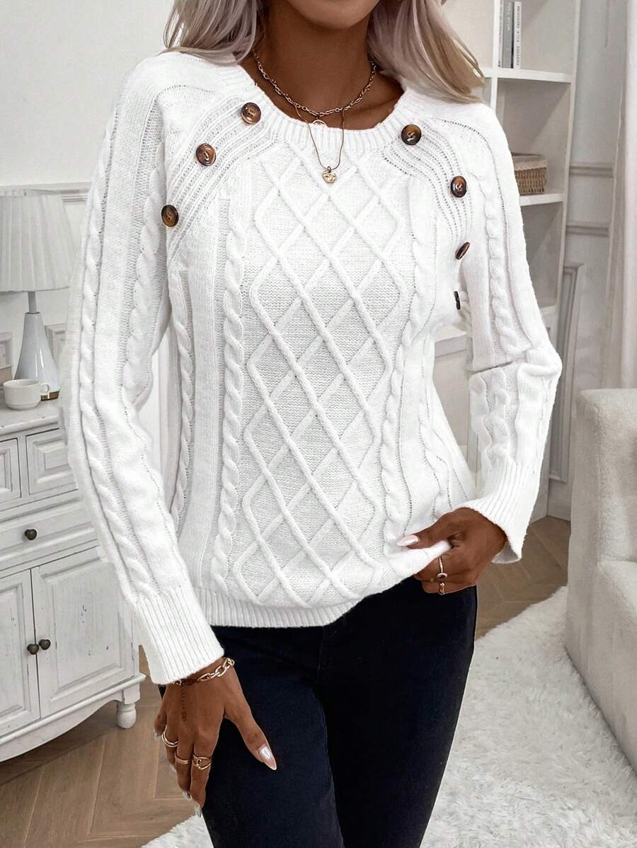 Abbey | Button-Detail Cable Knit Jumper