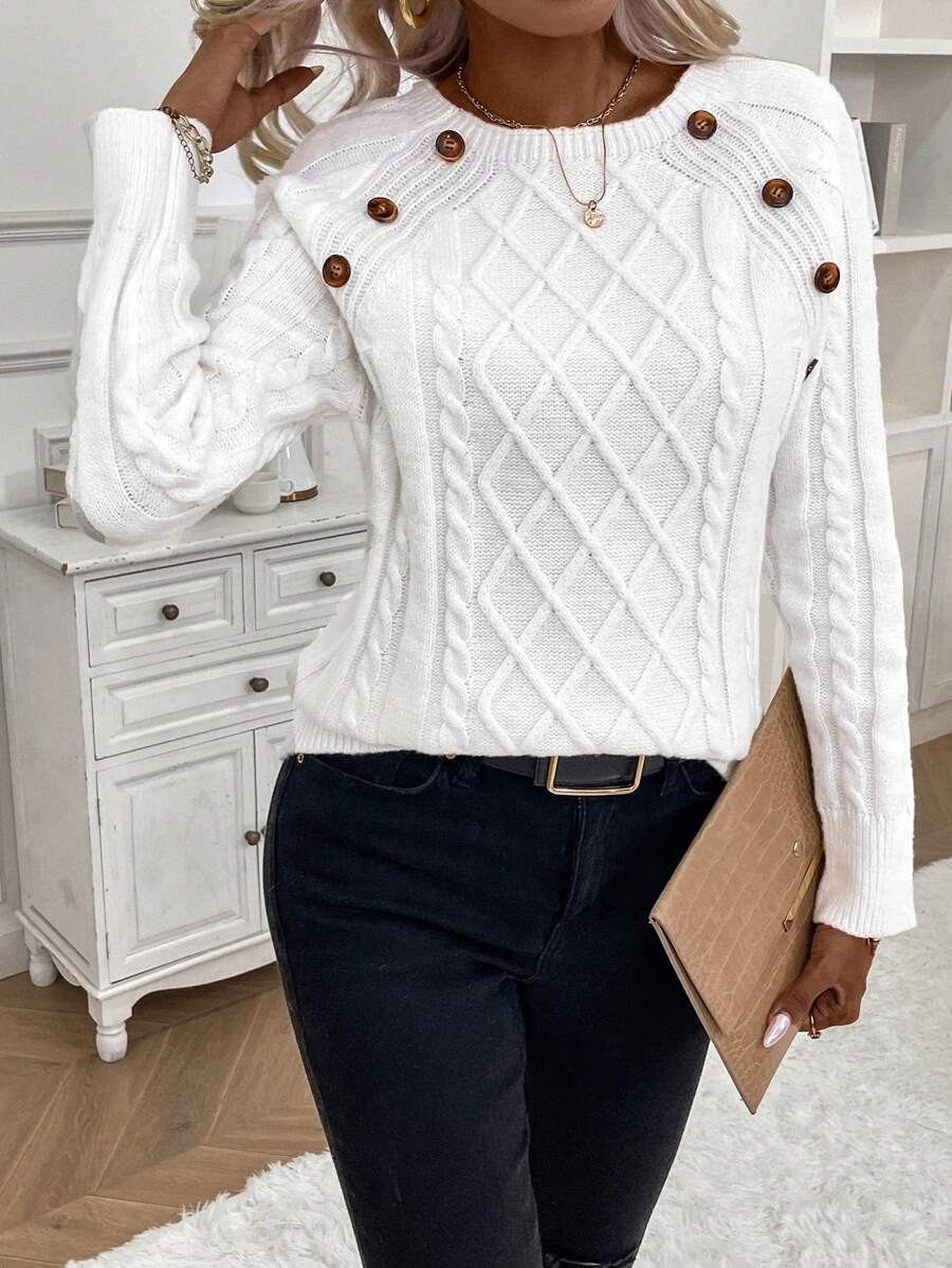 Abbey | Button-Detail Cable Knit Jumper