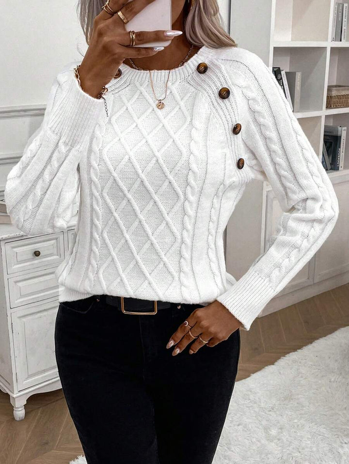 Abbey | Button-Detail Cable Knit Jumper