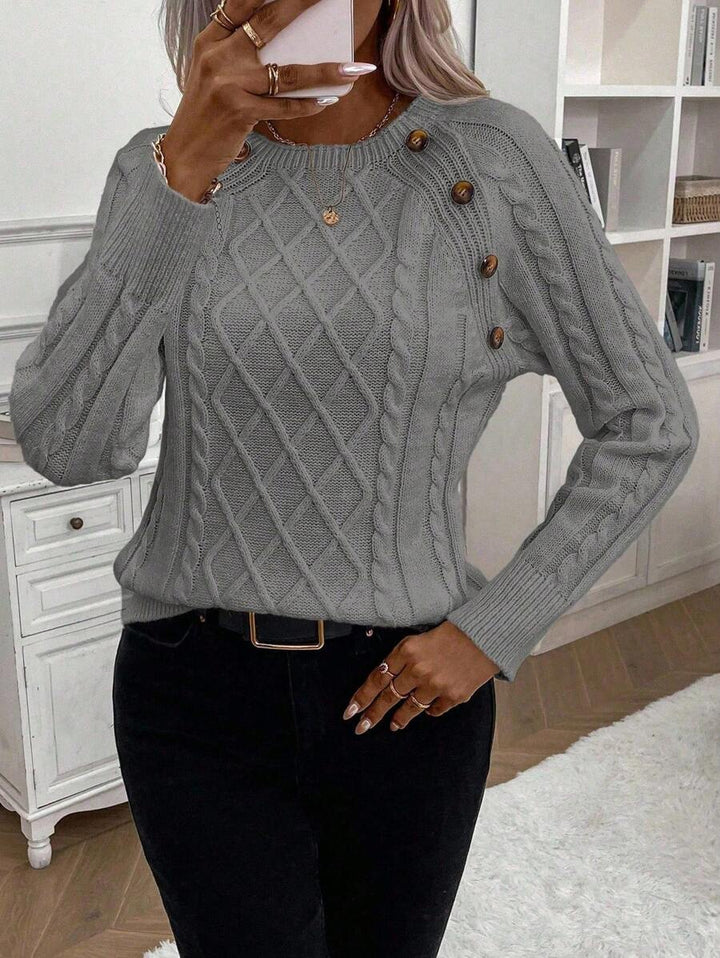 Abbey | Button-Detail Cable Knit Jumper