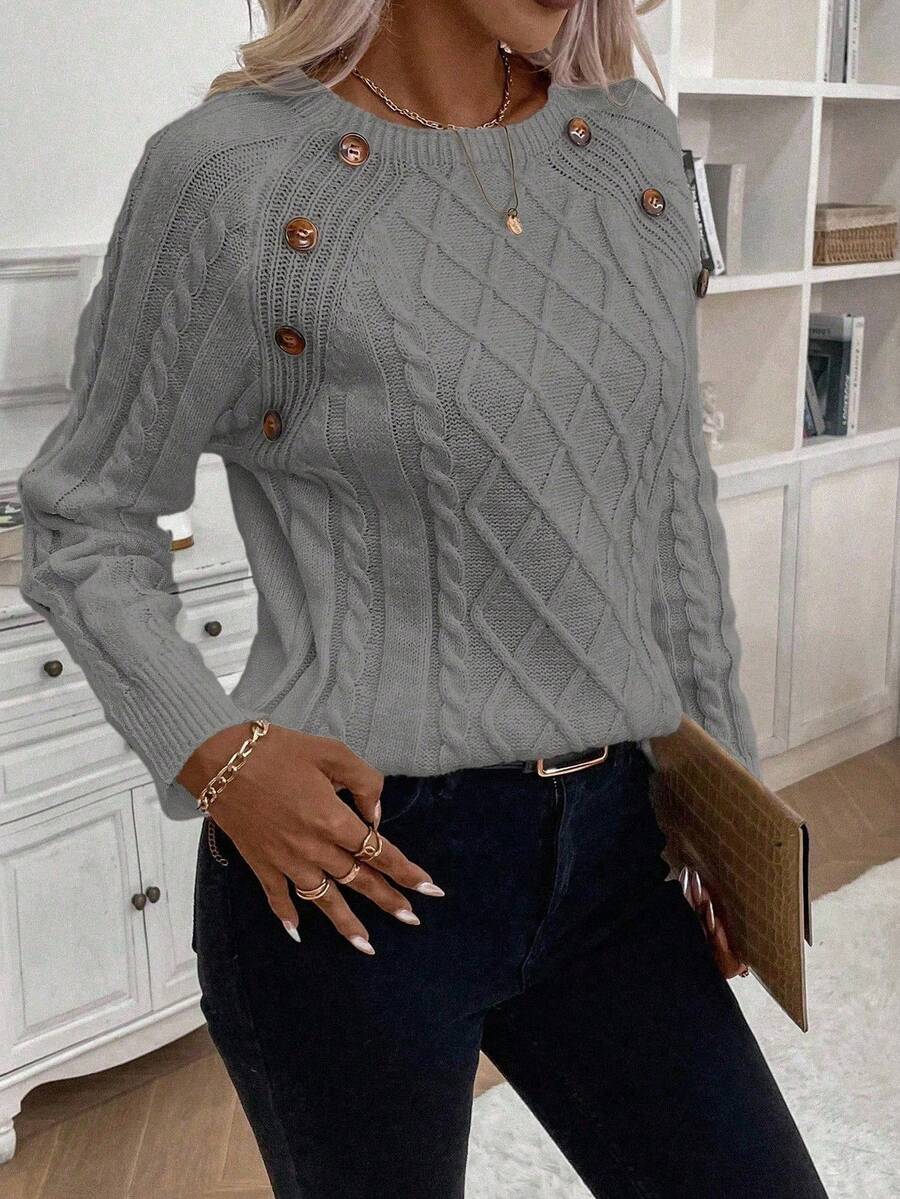 Abbey | Button-Detail Cable Knit Jumper