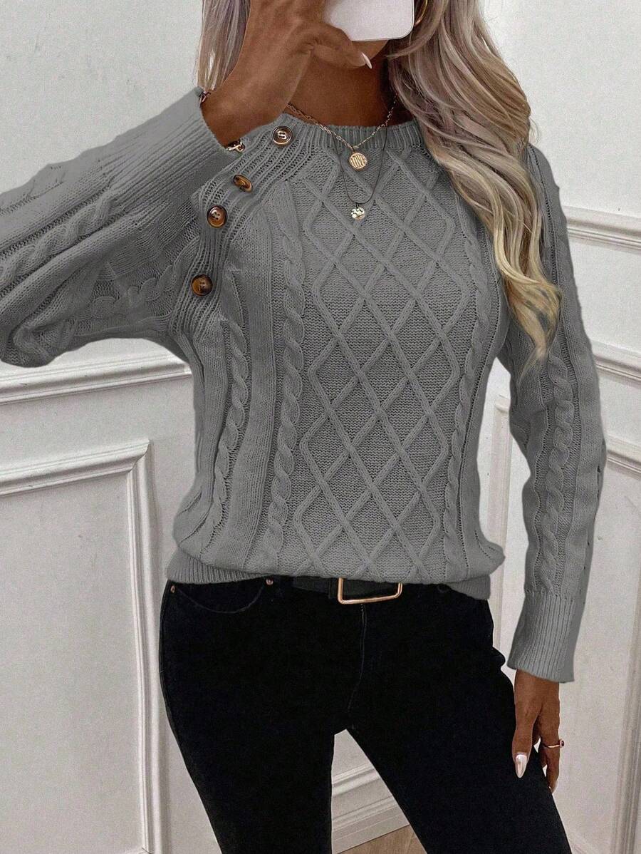 Abbey | Button-Detail Cable Knit Jumper