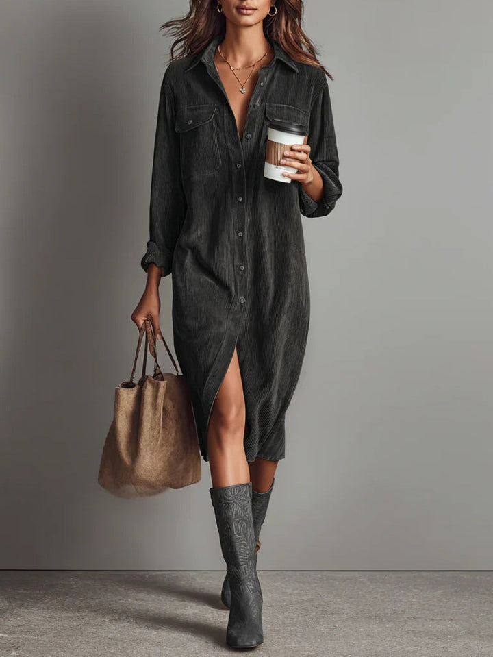 Averlina | Corduroy Midi Dress With Pockets