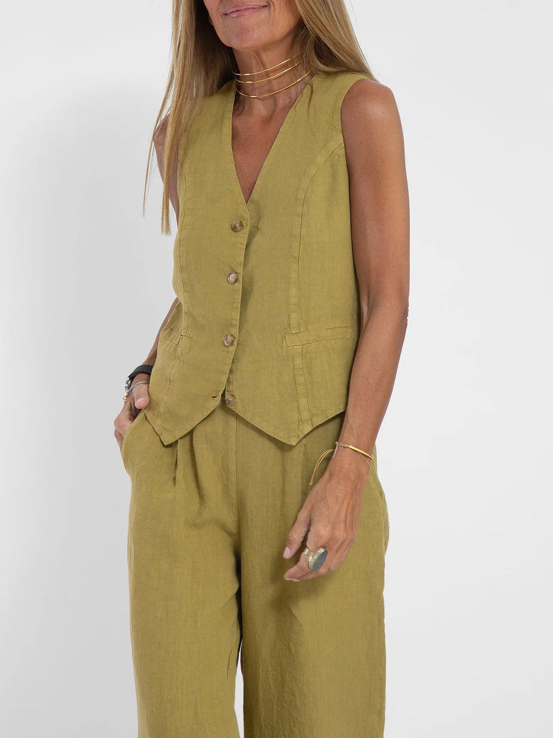Tailored Vest & Wide-Leg Cotton Set