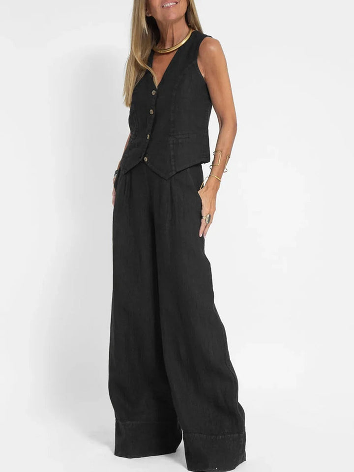 Tailored Vest & Wide-Leg Cotton Set