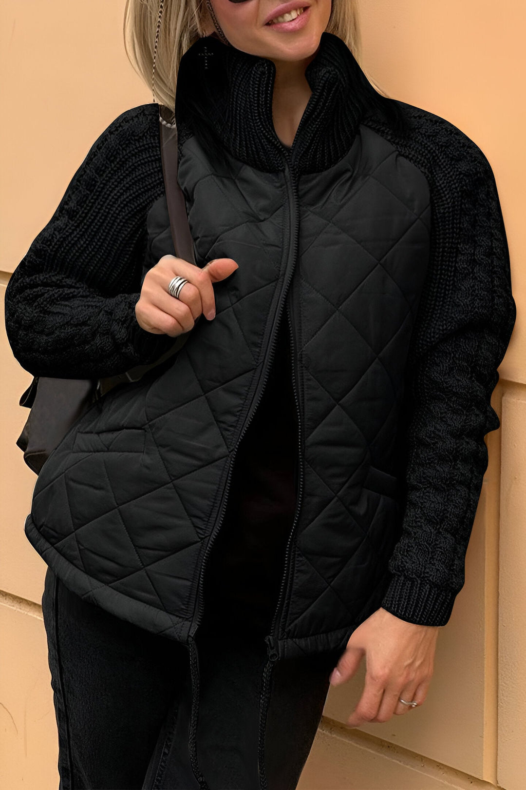 Therese | Patchwork Knit Zip Jacket