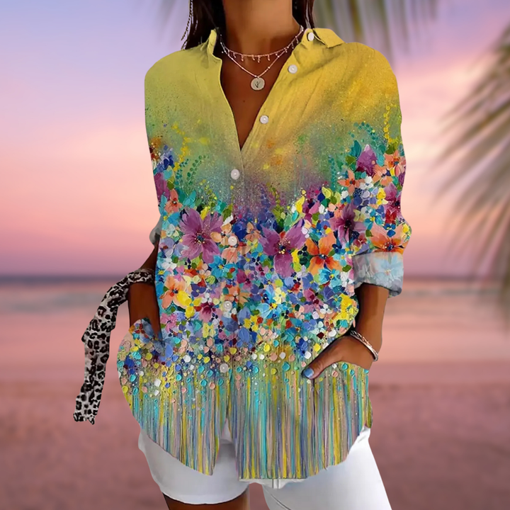 ESMERINA™ | FLORAL GRAPHIC BLOUSE WITH LAPEL COLLAR 0