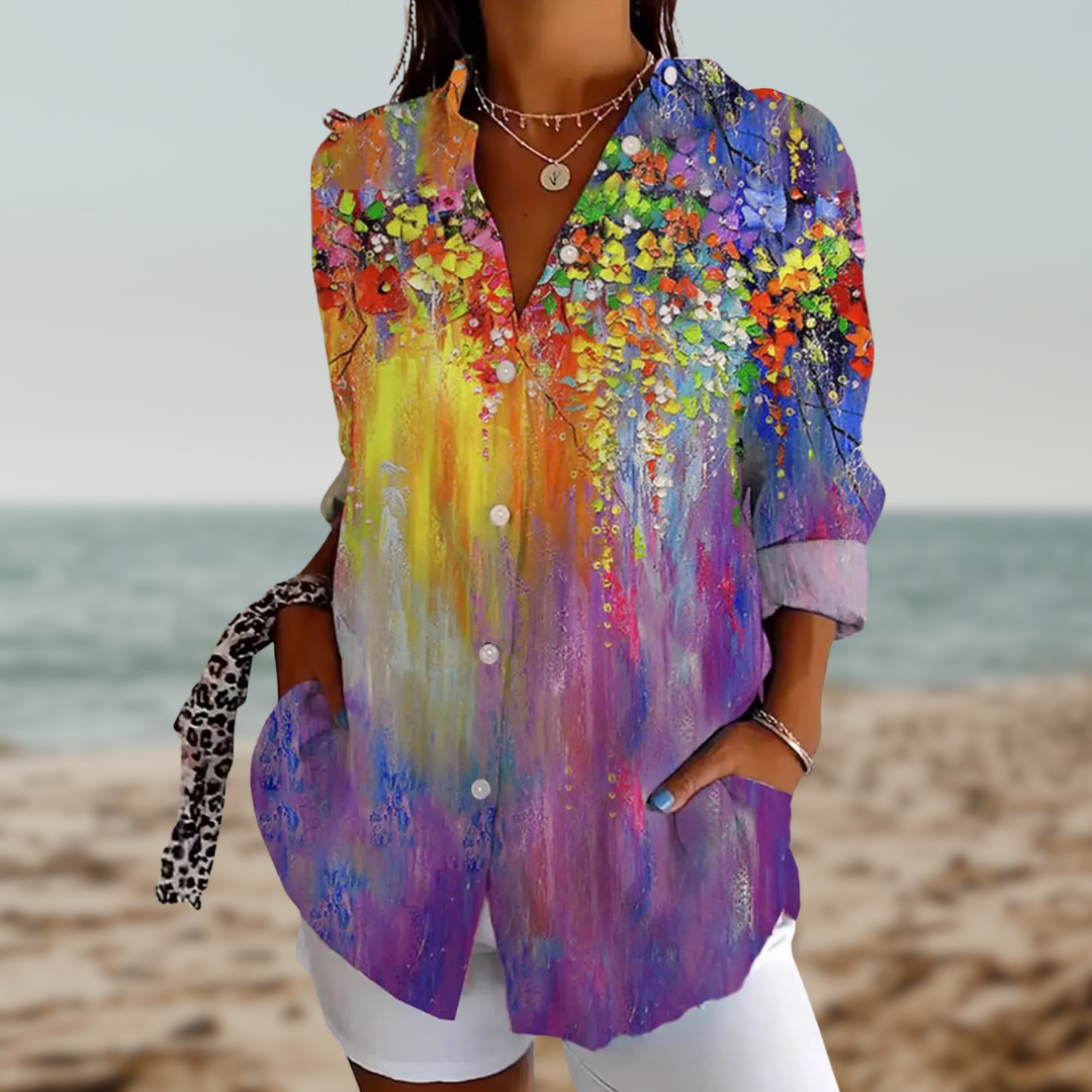 ESMERINA™ | FLORAL GRAPHIC BLOUSE WITH LAPEL COLLAR 1