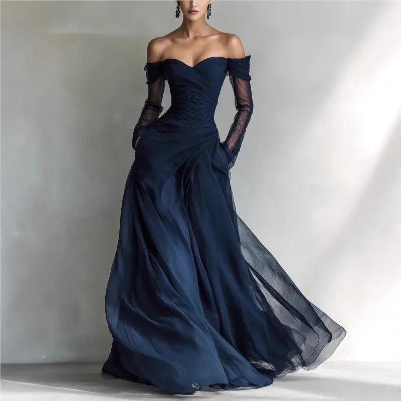Eleonora™ | Off-the-shoulder long dress with mesh inserts 0