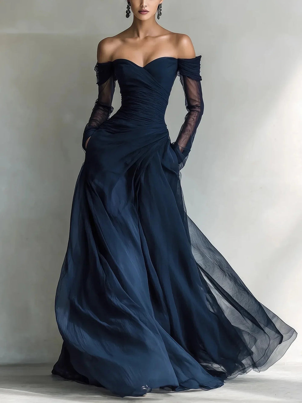 Eleonora™ | Off-the-shoulder long dress with mesh inserts 1