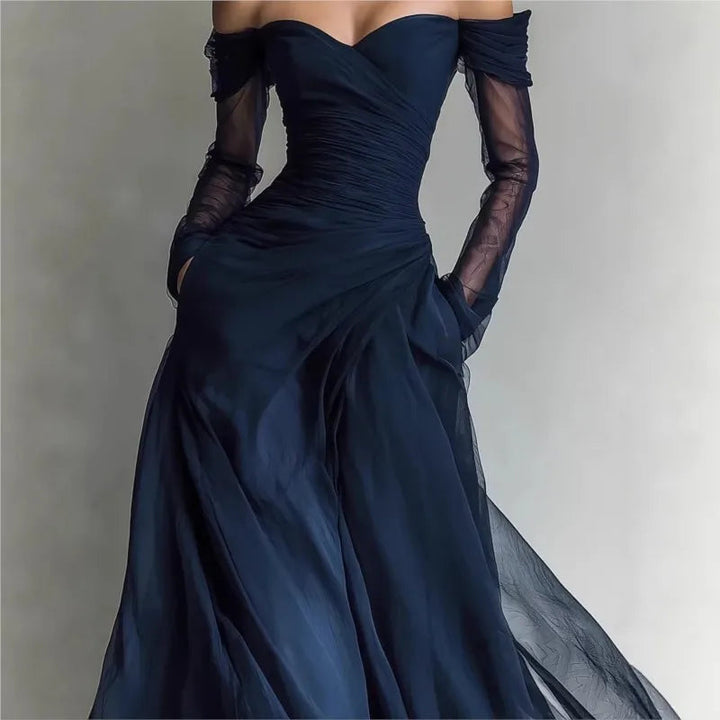 Eleonora™ | Off-the-shoulder long dress with mesh inserts 3