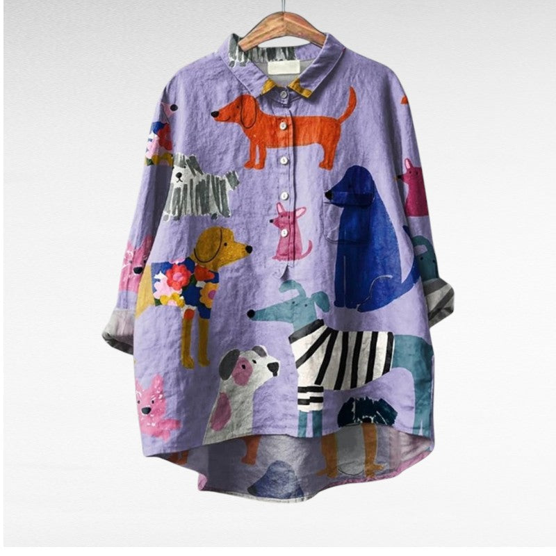 Ella - Exclusive Women's Blouse with Dog Print 1