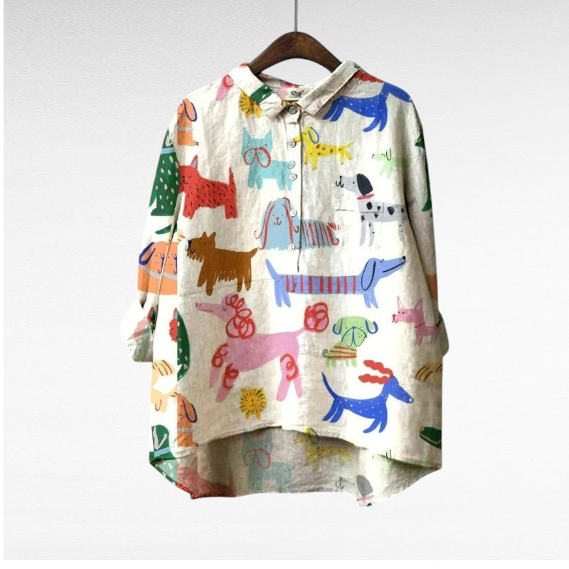 Ella - Exclusive Women's Blouse with Dog Print 4
