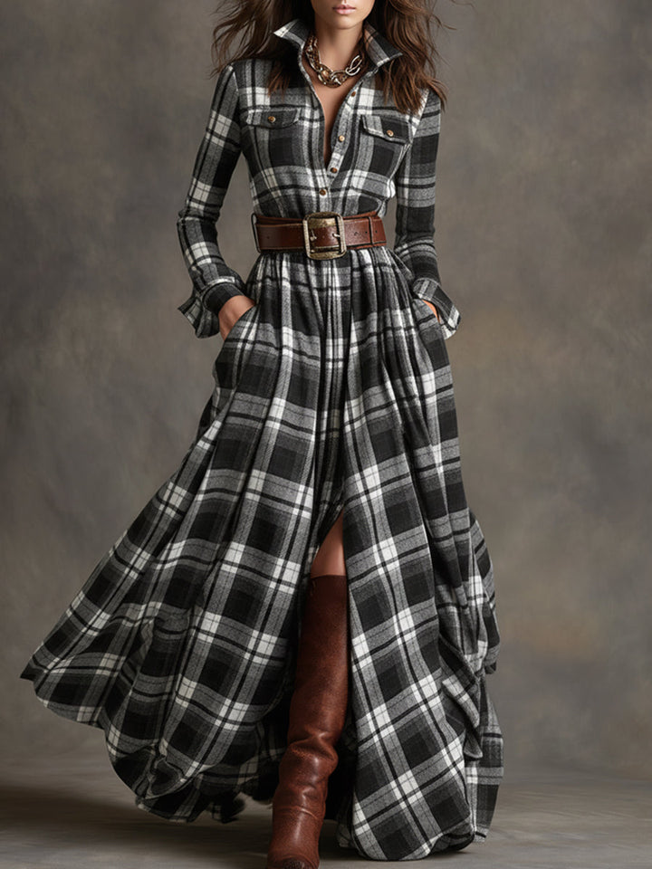 Seralyne | Checked Maxi Shirt Dress (No Belt)