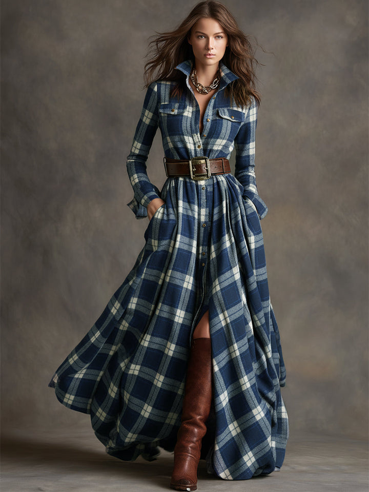 Seralyne | Checked Maxi Shirt Dress (No Belt)