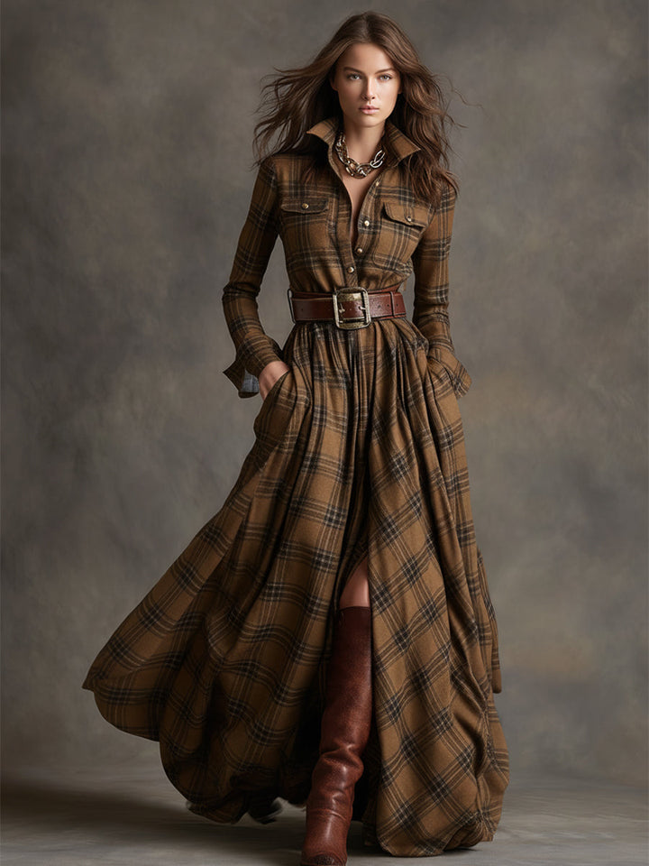 Seralyne | Checked Maxi Shirt Dress (No Belt)