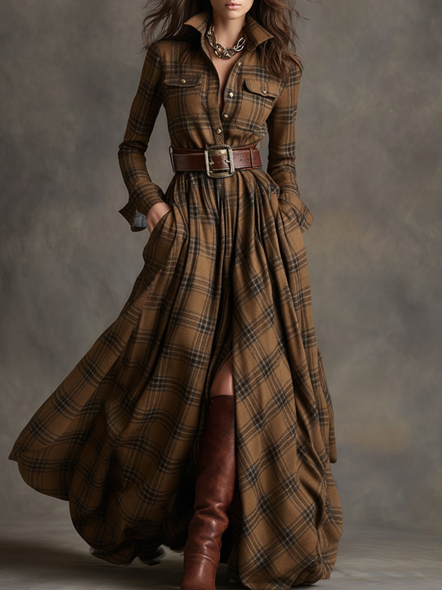 Seralyne | Checked Maxi Shirt Dress (No Belt)