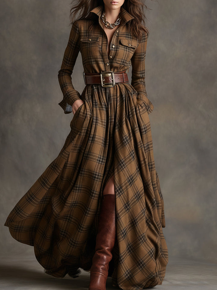 Seralyne | Checked Maxi Shirt Dress (No Belt)