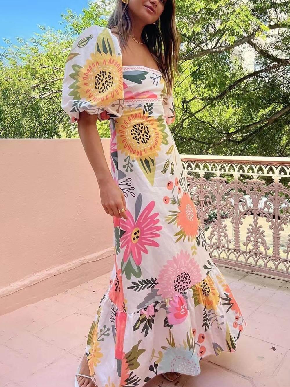 Ivy | Holiday Square Neck Floral Print Maxi Dress 1
