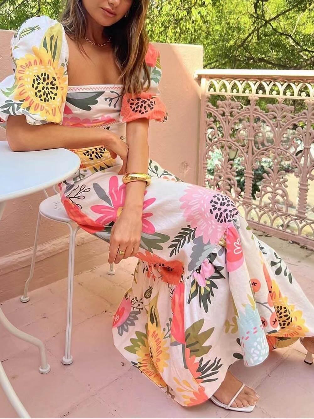 Ivy | Holiday Square Neck Floral Print Maxi Dress 2