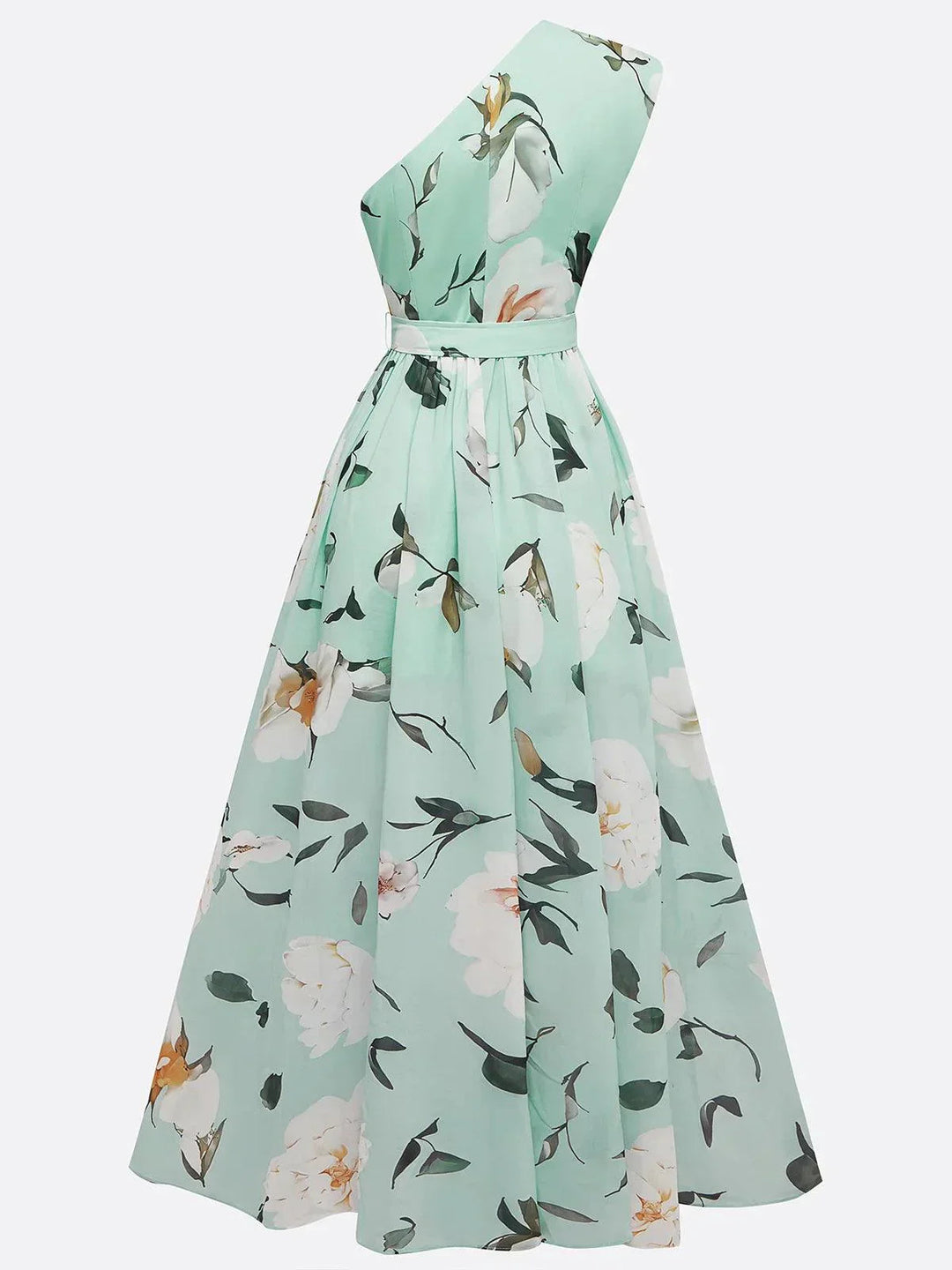 Julie | Light Green Floral Chiffon One-Shoulder Maxi Dress 3