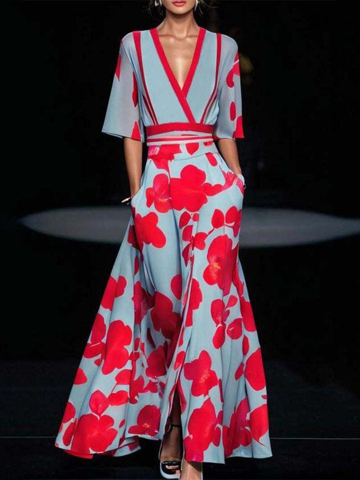 Lea | Seaside Glam Elegant Mid Sleeve Maxi Dress Ensemble 0