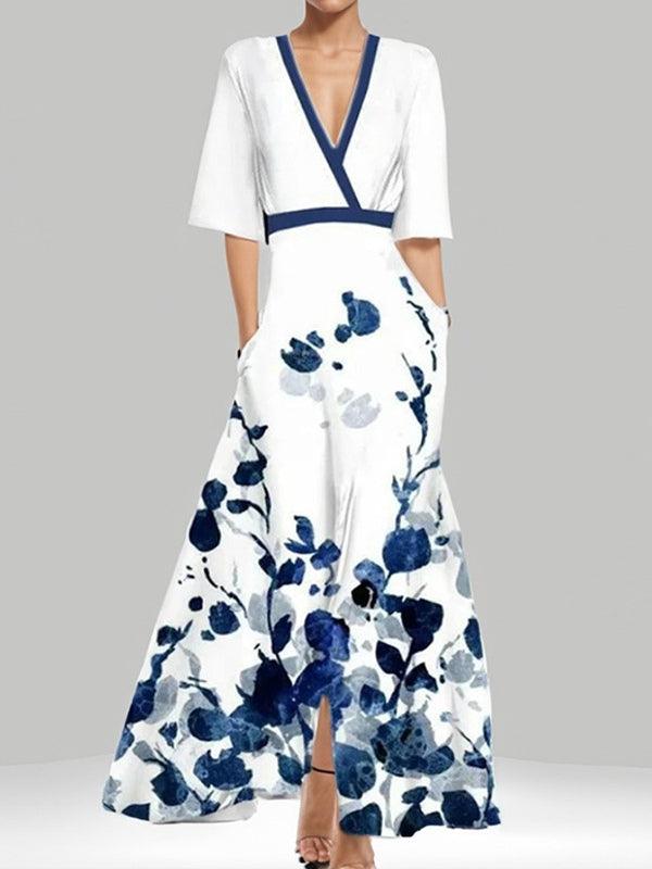 Lea | Seaside Glam Elegant Mid Sleeve Maxi Dress Ensemble 1