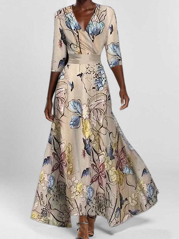 Lea | Seaside Glam Elegant Mid Sleeve Maxi Dress Ensemble 5