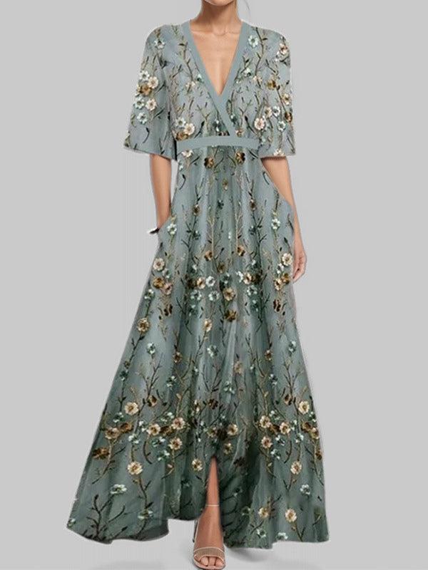 Lea | Seaside Glam Elegant Mid Sleeve Maxi Dress Ensemble 6