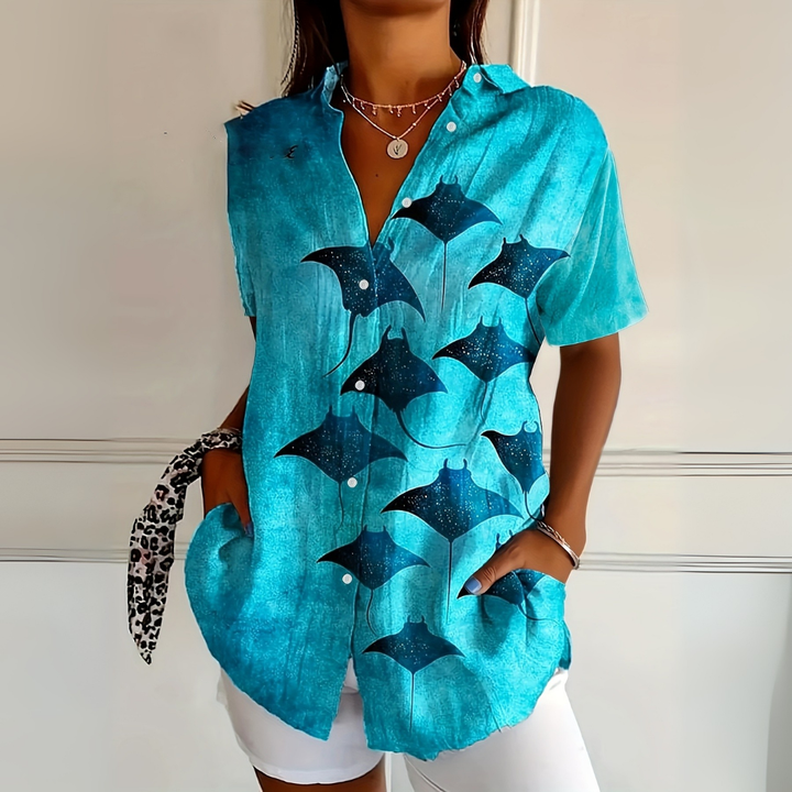 Marivienne™ | Watercolour Ocean Print Shirt 0