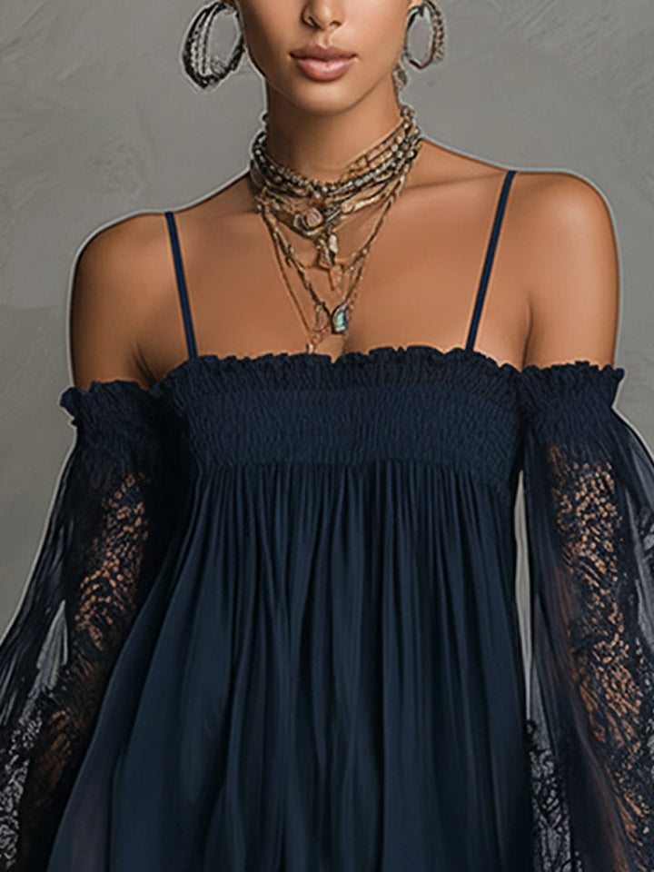 Noemi™ | Navy Blue Off-Shoulder Lace Mini Dress 6