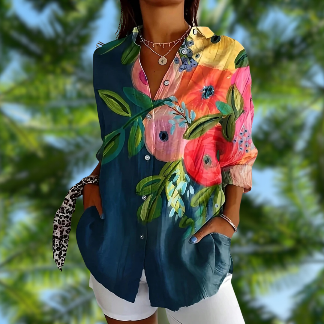 ORELLIA™ | FLORAL BLOUSE WITH FLIP COLLAR 0