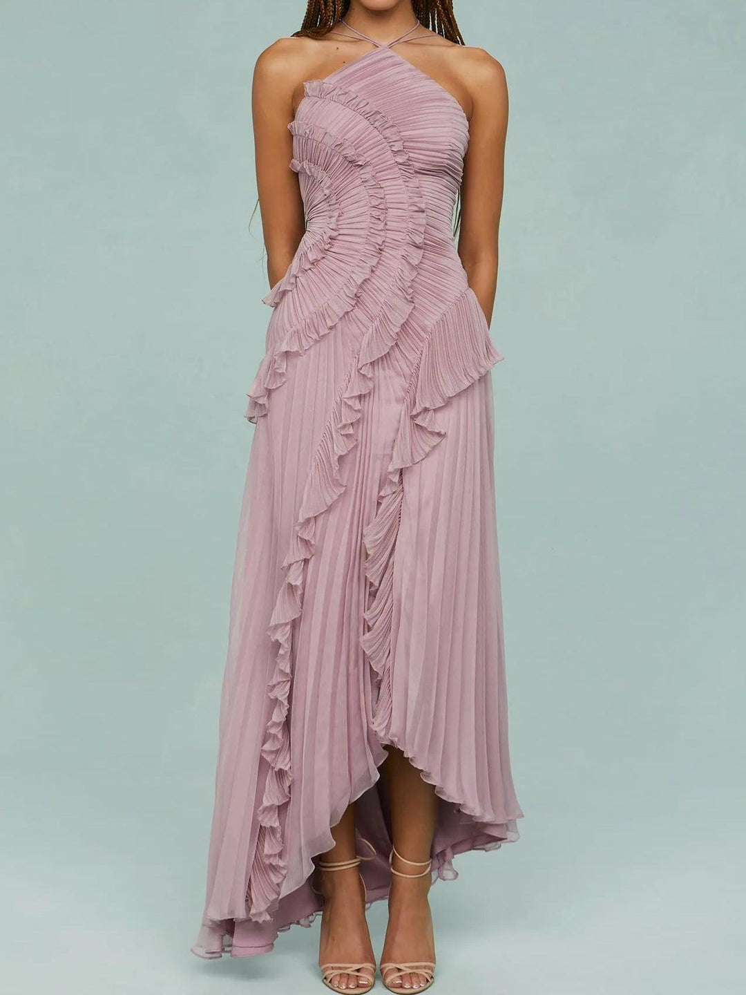 Ruth | Pleated Suspender Long Dress With Slits Dress 0