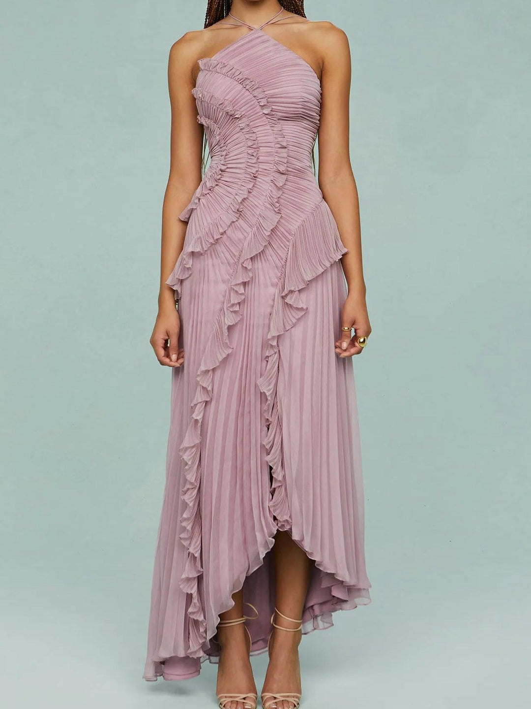 Ruth | Pleated Suspender Long Dress With Slits Dress 1