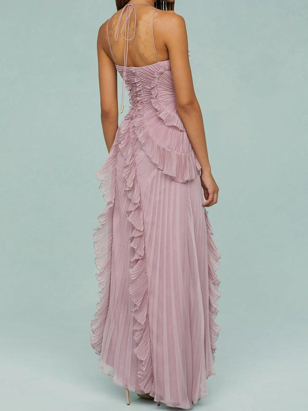 Ruth | Pleated Suspender Long Dress With Slits Dress 4