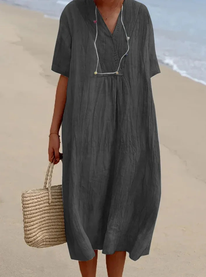 Sandra | Casual dress with linen texture and V-neck 0