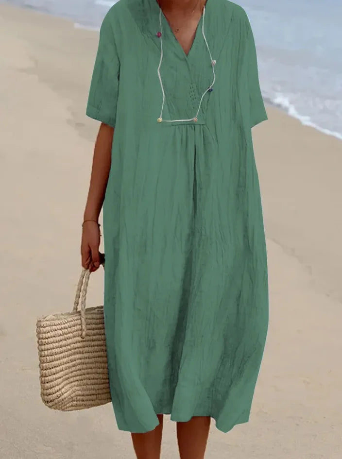 Sandra | Casual dress with linen texture and V-neck 10
