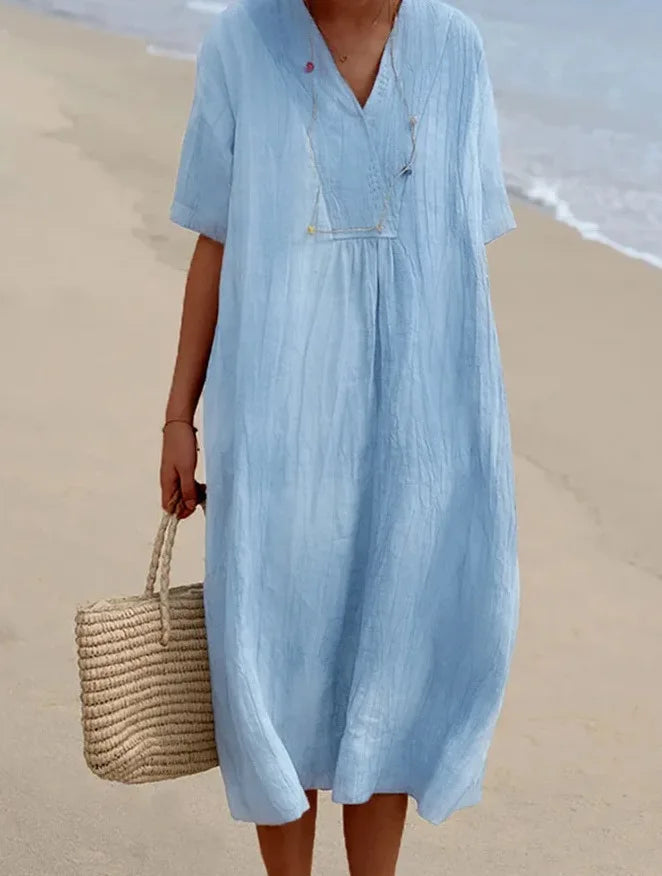 Sandra | Casual dress with linen texture and V-neck 11