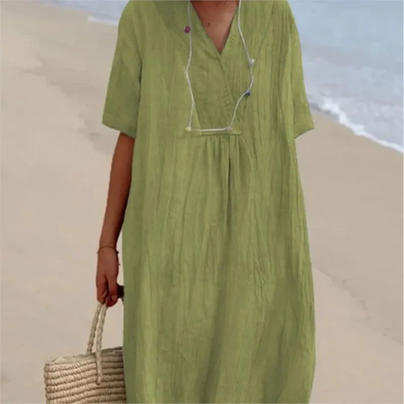 Sandra | Casual dress with linen texture and V-neck 2