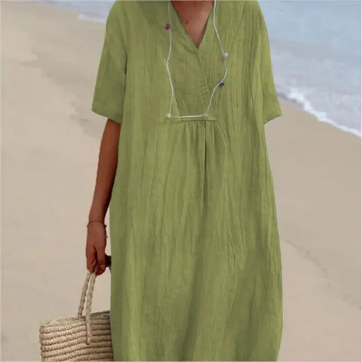Sandra | Casual dress with linen texture and V-neck 2