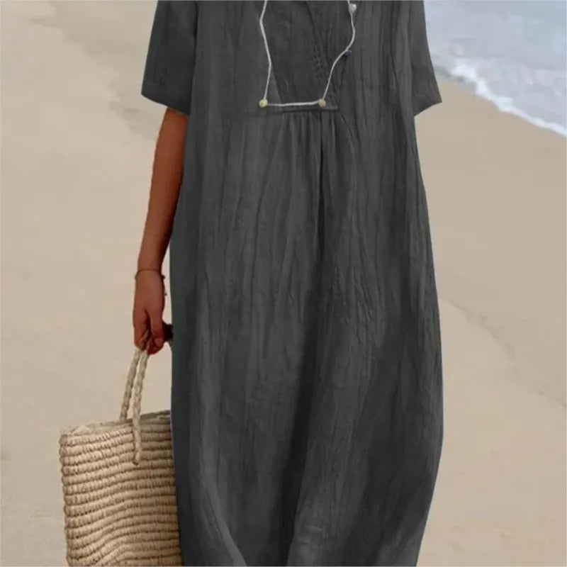 Sandra | Casual dress with linen texture and V-neck 4