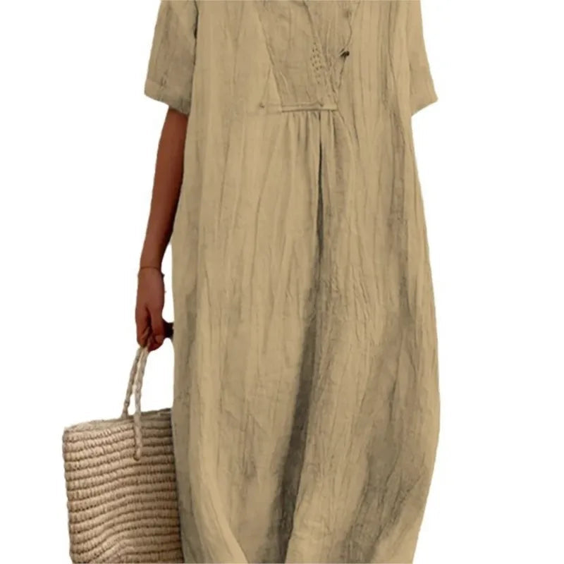 Sandra | Casual dress with linen texture and V-neck 5