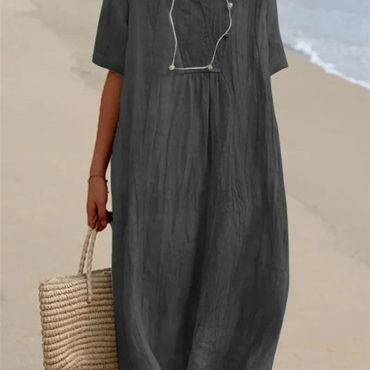 Sandra | Casual dress with linen texture and V-neck 6