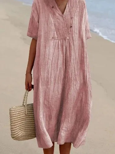 Sandra | Casual dress with linen texture and V-neck 7