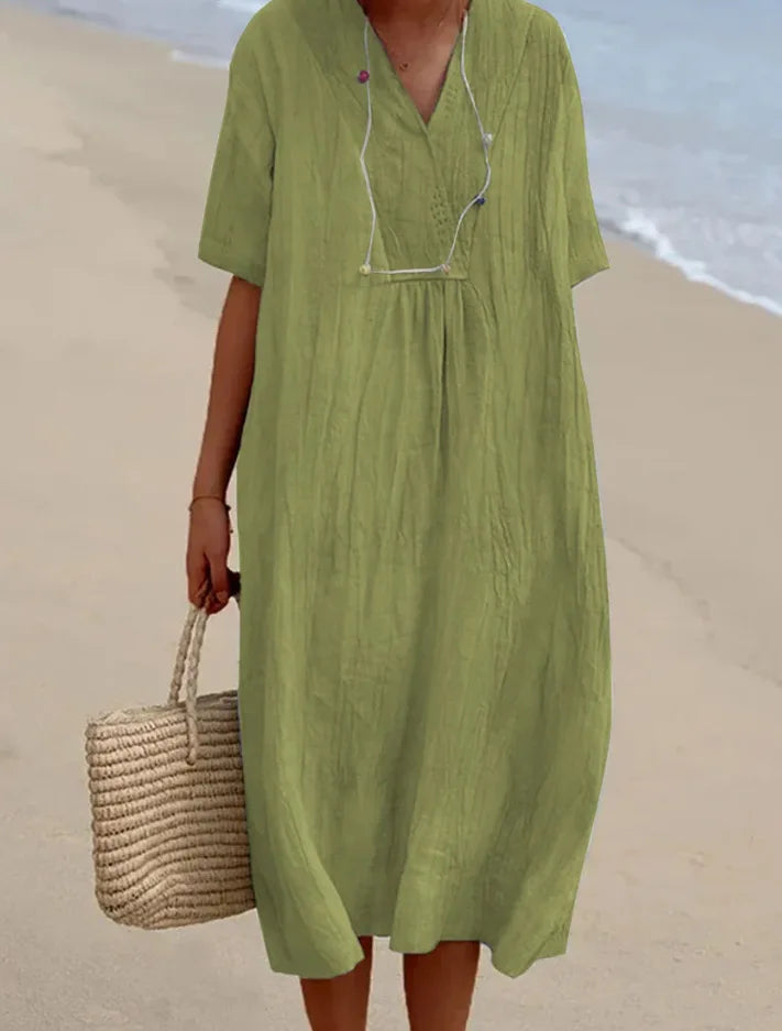 Sandra | Casual dress with linen texture and V-neck 8