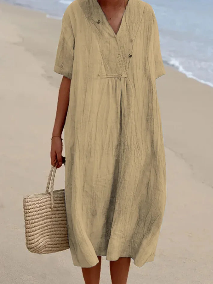 Sandra | Casual dress with linen texture and V-neck 9