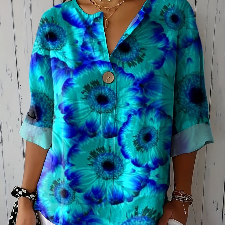 Selira™ | Watercolour Floral Long Sleeve Blouse 0