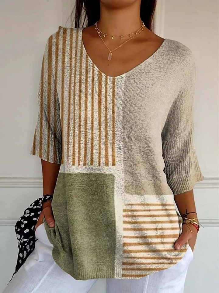 Women's Abstract Geometric Pattern Art Print Casual Knit Pullover 0