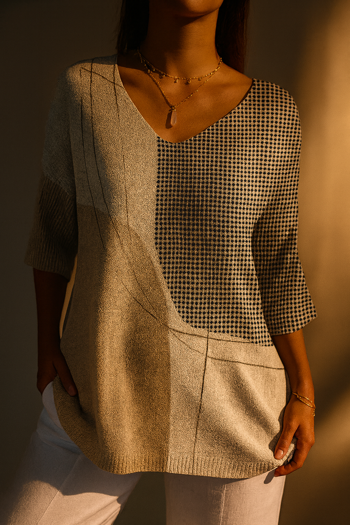 Women's Abstract Geometric Pattern Art Print Casual Knit Pullover 1